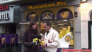 Blonde Dutch hooker in Amsterdam slurps cock then bends over for doggy and missionary pounding