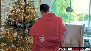 stepdaughter offers her tight pussy to step parents fucking threesome at christmas for home