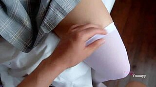 hey just got home and caught stepsis in uniform on my bed, fucked her tight pussy till i creampied her ass