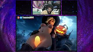 big breast miyabi COWGIRL RIDES jill fucked from behind mercy milks reaper's cock