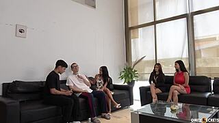 part 1 step-brother bangs me and step-daughters in bed too