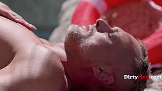after cpr revival, he bends over taylor vixxen's big tits for wild poolside ride