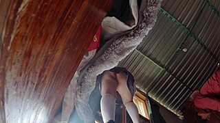 Student's fat ass tempts stepdad, skirt lifts for panty flash before study time