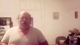 country guy strokes his small cock right after shower time