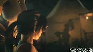 Lara's guts rocked hard by futanari cock extended