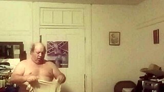 country guy strokes his small cock right after shower time