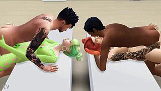 hey guys we hired these two sexy tattooed babes in lingerie for missionary game fuck