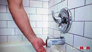 A blonde milf gets fucked hard in the shower by stud