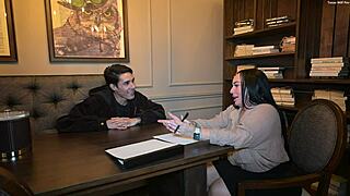 in class the horny teacher rides her dumb student's cock until he blasts cum all over her big tits