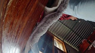 Student's fat ass tempts stepdad, skirt lifts for panty flash before study time