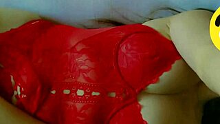 watch this hot blonde student moan loud while masturbating in red lingerie up close