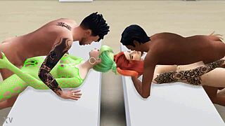 hey guys we hired these two sexy tattooed babes in lingerie for missionary game fuck