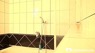 Watch this slutty brunette tease in shower for her man's camera?