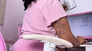 curvy babe munches food and farts at work