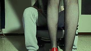 Brunette hairy pussy creampie dripping twice in heels