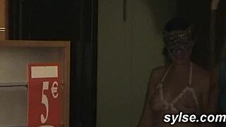 Two amateur French milfs gulp bukkake loads in cinema