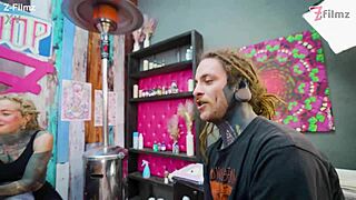 Big dicks dominate inked couple's wild tatted foursome orgy