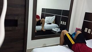 i can't believe how sensually my hot latina stepdaughter rides my cock cowgirl in this hotel... her narrow ass flashes as she moans daddy