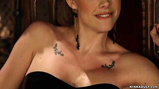 lesbian doms bind whip and toy submissive milf's ass in kinky bdsm domination threesome