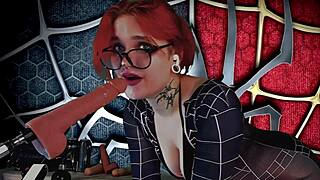 Spider Girl Meridjane Sucks Cock Passionately Deep!