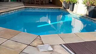 surprise blowjob on stranger's monster cock by curvy redhead brazilian at public pool