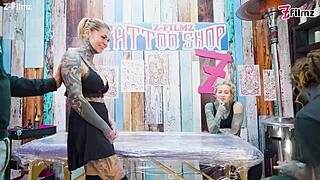 Big dicks dominate inked couple's wild tatted foursome orgy