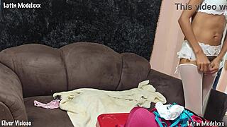 stepdaughter tries lingerie to pose then fuck her shaved asshole hot.