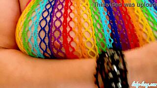 whoa check out lady lucy gresty's curvy fat ass in kinky boots fishnets and leather dress for dirty ass licking