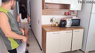 Heart racing as I risk fucking my cuckold's best friend while he showers