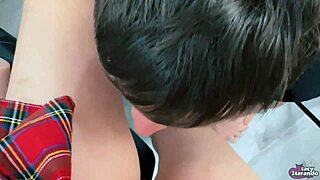 She dominates him rough. Obedient boy licks her wet pussy moaning.