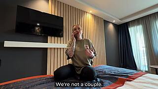 Step mom shares hotel bed with step son fingering tight pussy then shocked by his facial cumshot taboo quickie.