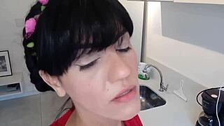 Gulosa empregada shows off her huge tits and wet pussy while cleaning wants to fuck now