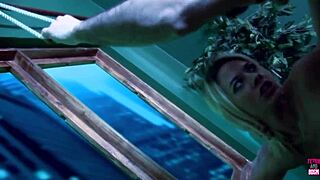 blonde in stockings heels rides suit guy's cock for deep anal doggystyle pounding