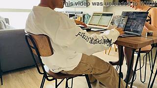 she sneaks under desk sucking my big dick while working