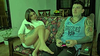 Stepsister grabs my cock playing games! Anal creampie rough!!