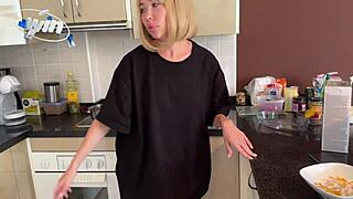 stepsis serves sperm breakfast instead of milk in kitchen?