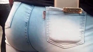 Brunette's Juicy Ass Spied In Market Jeans