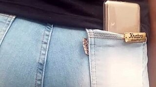 Brunette's Juicy Ass Spied In Market Jeans