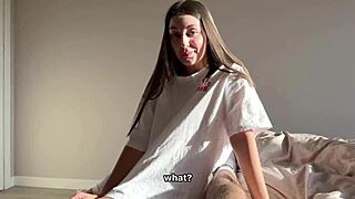 stepsister rides stepbrother's hard cock after he catches her tight pussy masturbating