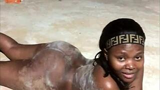 Curvy Ebony Girlfriend Fingers Wet Pussy Outdoor with Huge Tits and Big Ass