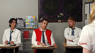 Failing Student Earns Extra Credit from Blonde MILF Teacher in Classroom Sex Ed