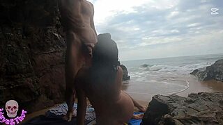 curvy spanish milf with big natural tits fucks publicly on beach