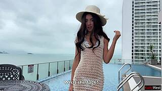 Blanca begs for huge white russian cock pov then takes creampie deep in her spanish pussy!