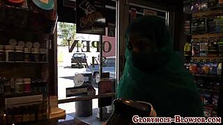 arab babe gags on huge black cock at gloryhole begging for facial