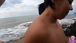 curvy spanish milf with big natural tits fucks publicly on beach