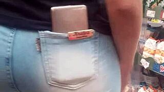 Brunette's Juicy Ass Spied In Market Jeans