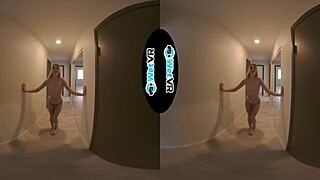 can this tight wet blonde pussy handle vr pounding till cum drips from her bent over hole