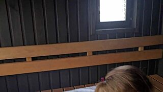 WOW! Married Slut Deepthroats Monster Cock in Sauna Creampie!