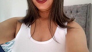 Muscular latina teacher rips dress fingering wet pussy squirting on bed