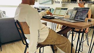 she sneaks under desk sucking my big dick while working